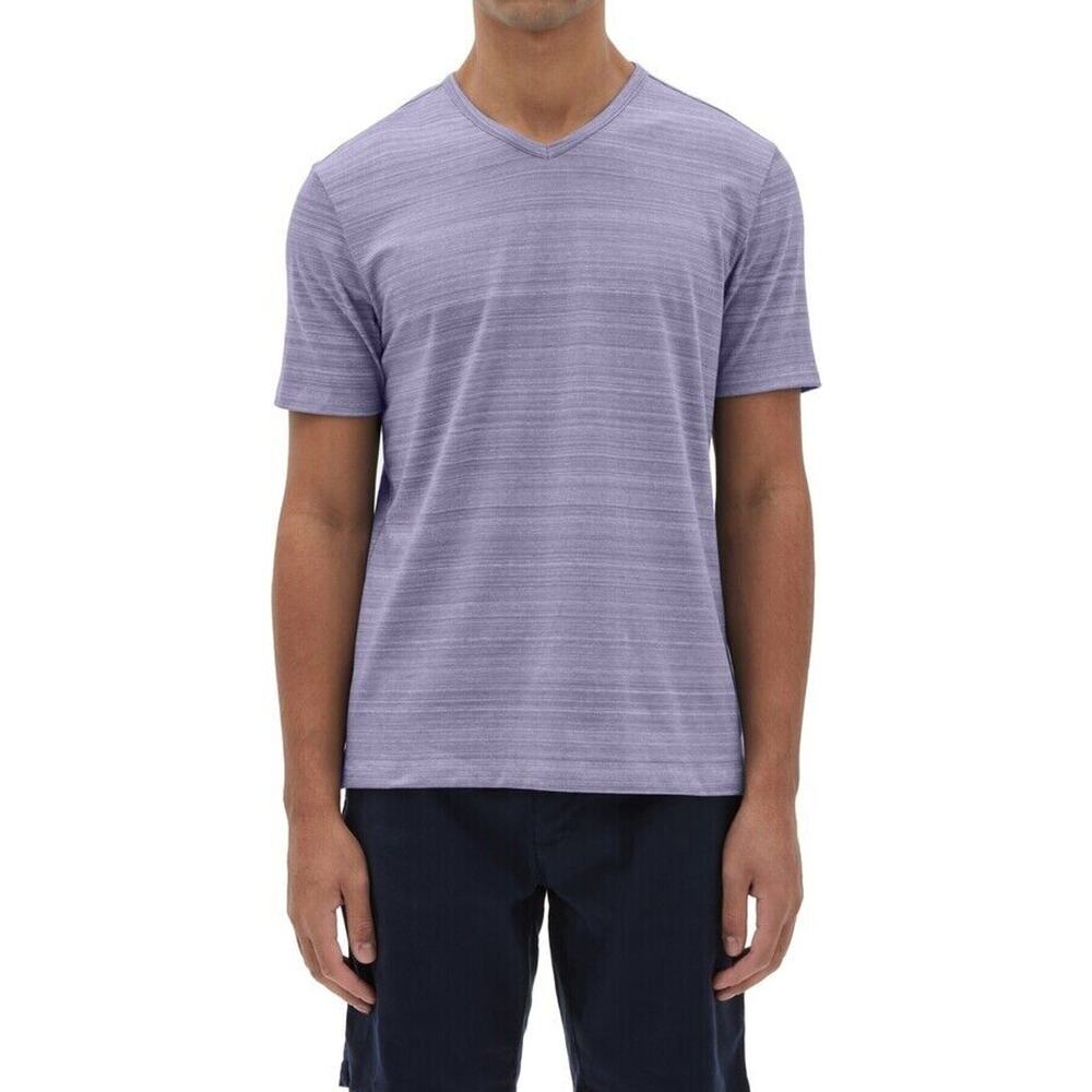 ROBERT BARAKETT Mens Pavillion Stripe V-Neck T-Shirt XL Purple 100% Cotton NWOT